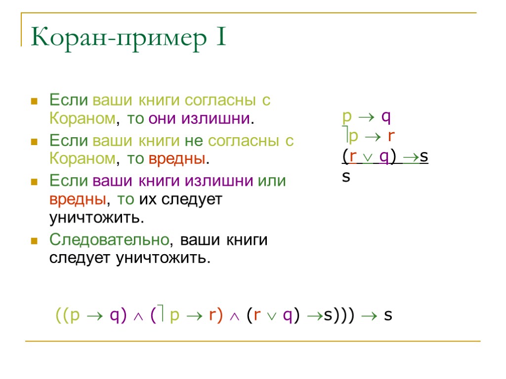 Коран-пример I Если ваши книги согласны с Кораном, то они излишни. Если ваши книги